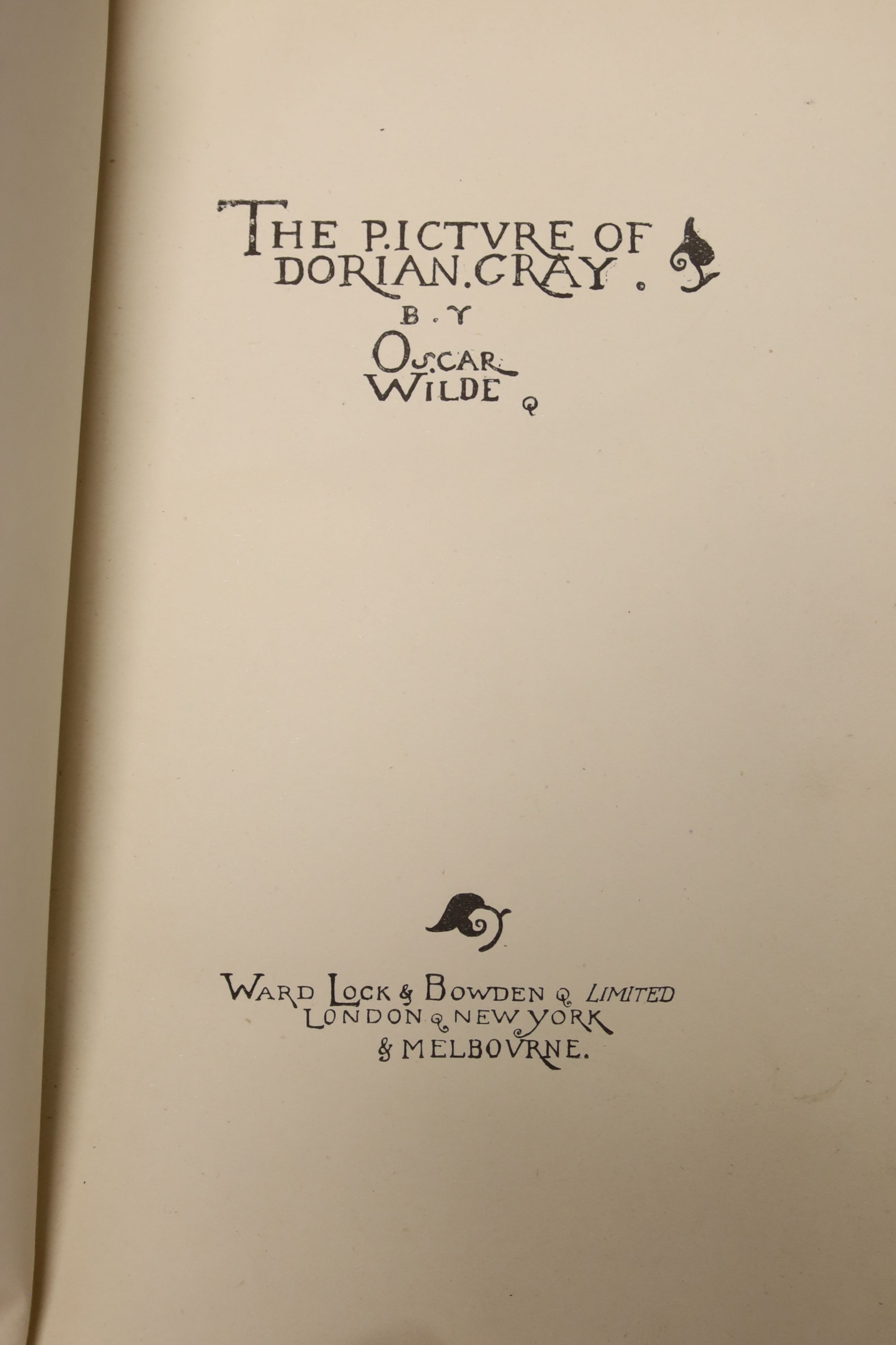 Wilde, Oscar, 'The Picture of Dorian Gray', 8vo (no dj) Ward Lock and Bowden Ltd., London, New York, Melbourne, half title, light foxing and blemishing throughout